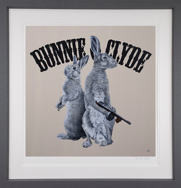 Bunnie And Clyde Framed Print on Paper by Artist Dean Martin (The Mad Artist)