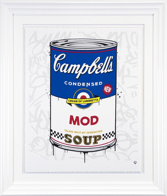 Campbells Mod Soup Framed Print on Paper by Artist JJ Adams