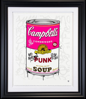 Campbells Punk Soup Framed Print on Paper by Artist JJ Adams