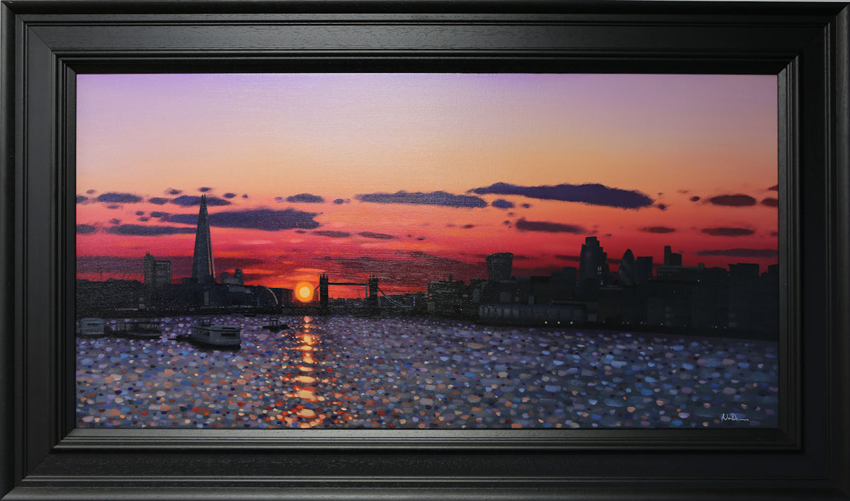 City Sundown Framed Canvas Print on Board by Artist Neil Dawson