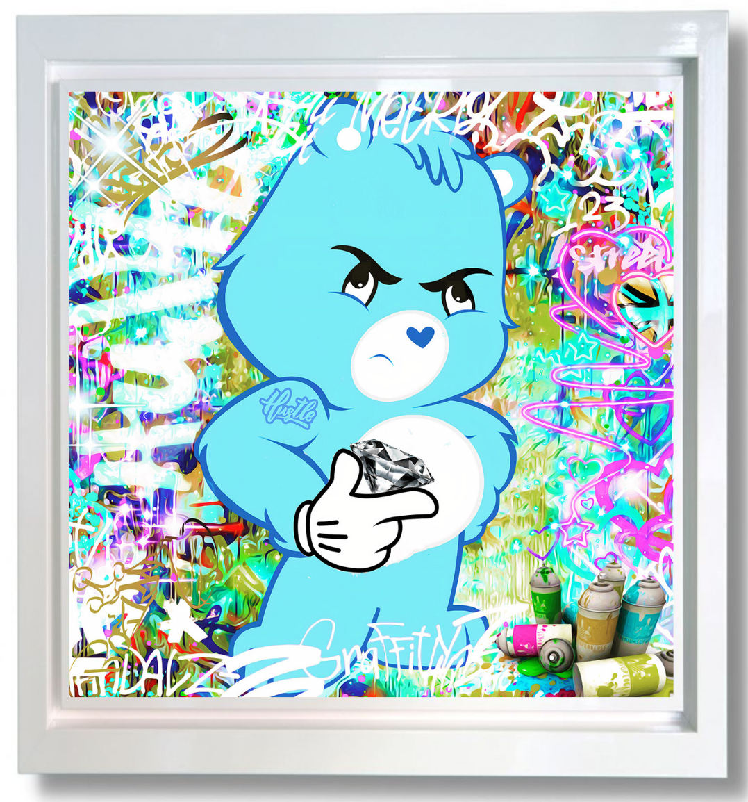 Don't Care Bear Framed Print on Board by Artist #Onelife