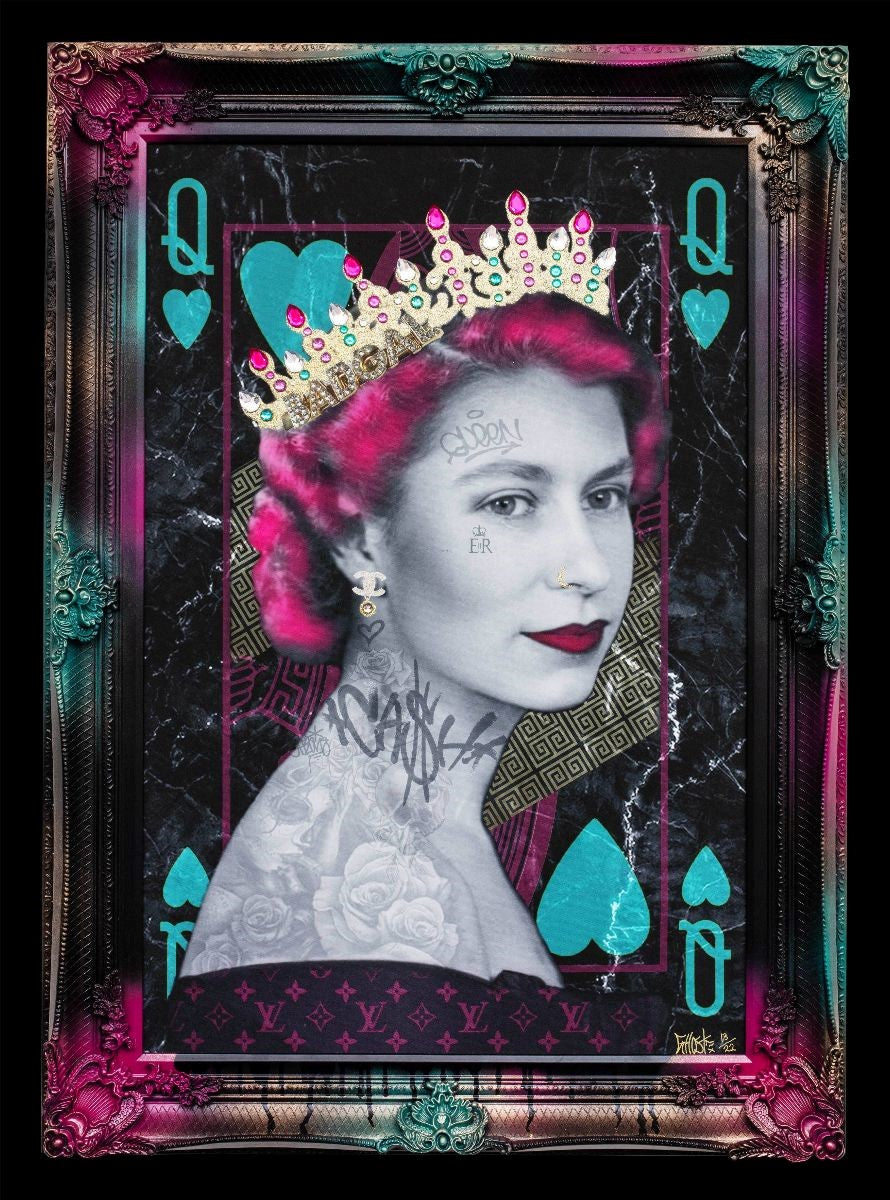 Queen of Hearts Framed Mixed Media Print on Board By Artist Ghost