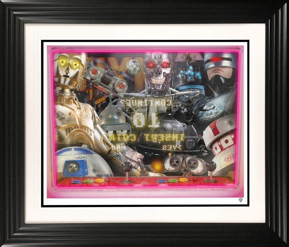 Robots Arcade Framed Print on Paper by Artist JJ Adams