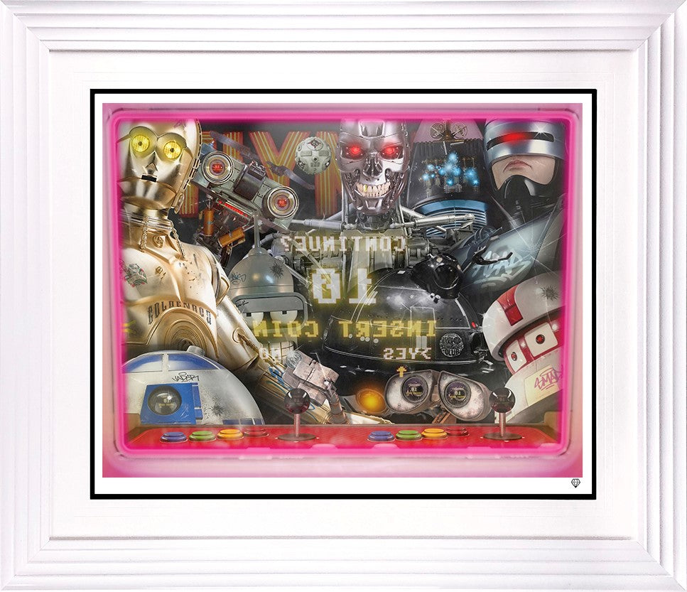 Robots Arcade Framed Print on Paper by Artist JJ Adams