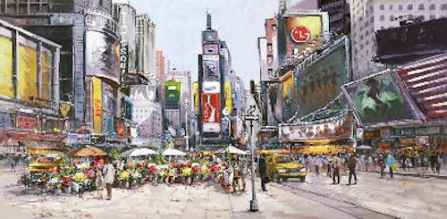 Times Square in Bloom Framed Boxed Canvas by Artist Henderson Cisz